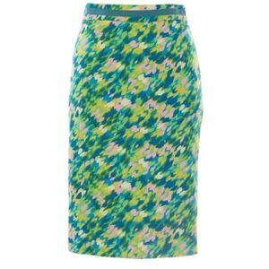 Boden Green and Blue Watercolor Pencil Skirt